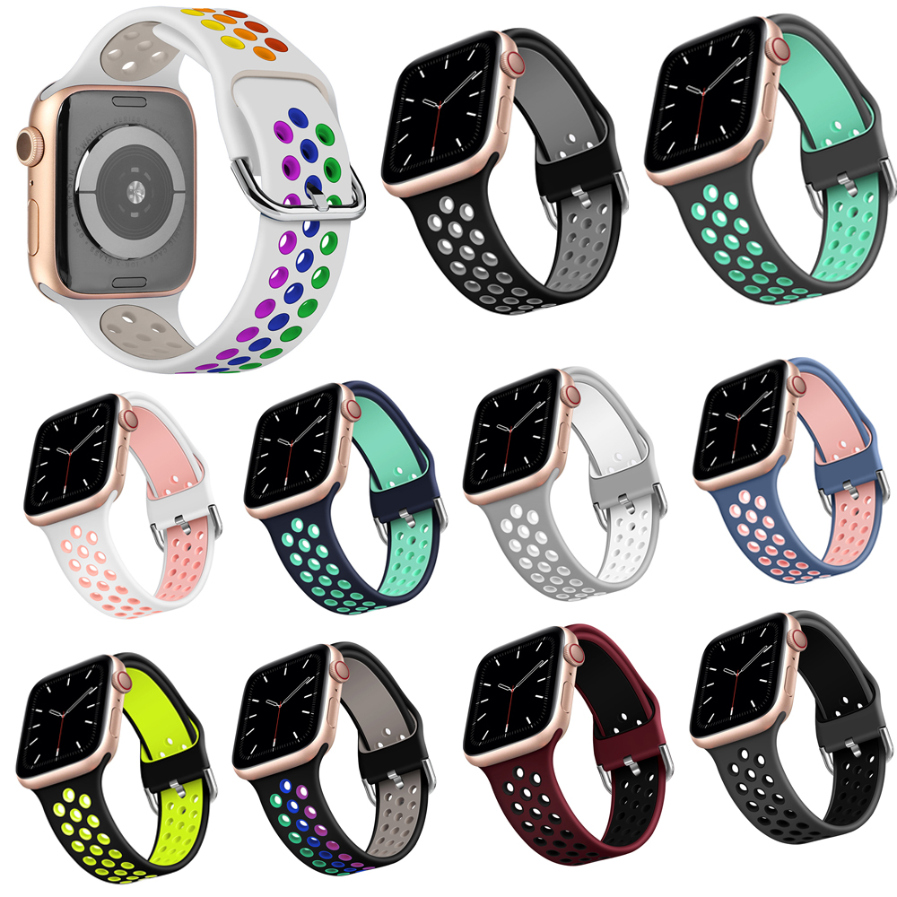 

Silicone Breathable Loop Watch Band Sport Strap Double Color Hollow Out Design Rubber Watchband for iWatch 5/4/3/2/1 38 40 42 44mm
