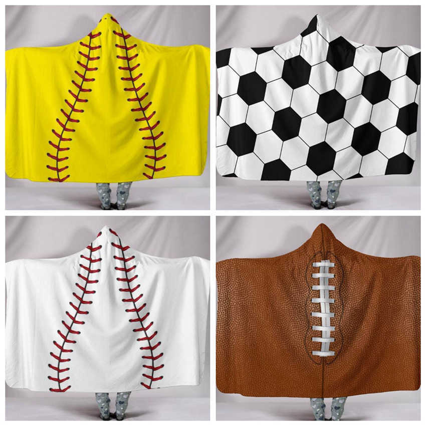 

Children Baseball Hooded Blanket Football beach towel Sherpa Lined Sports Themed Softball bath Swaddling blanket 150*130CM, As pic