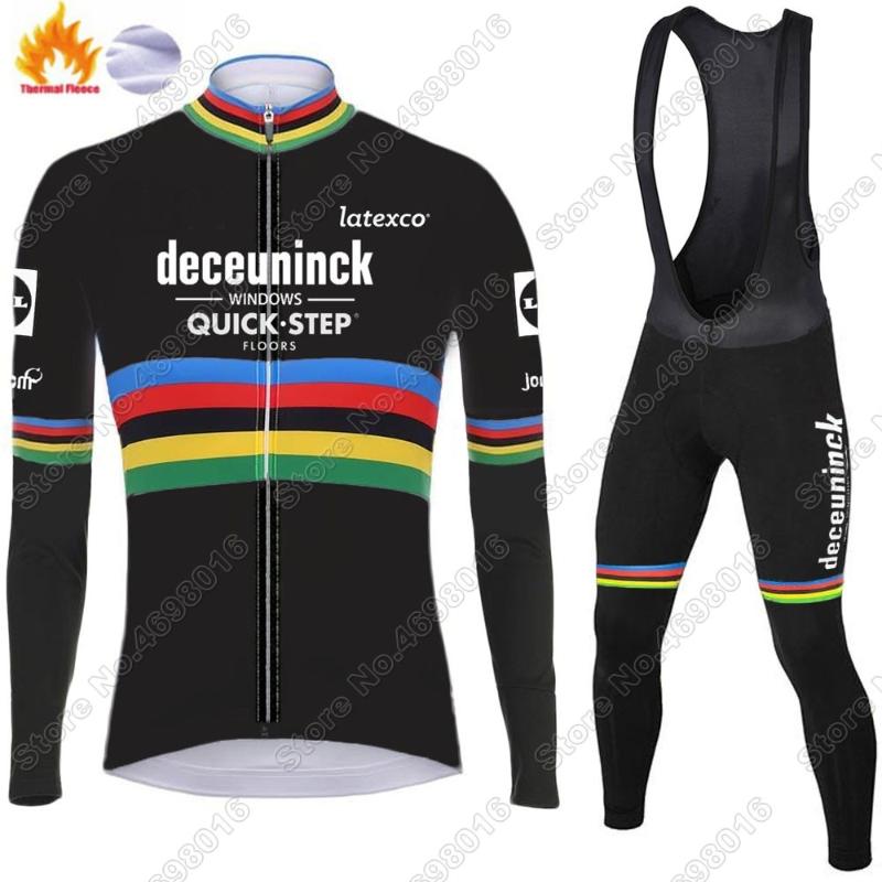 

Racing Sets 2021 Black Winter Quick Step Cycling Clothing Men's World Jersey Set Road Race Bike Suit Maillot Ropa Ciclismo, Black;blue