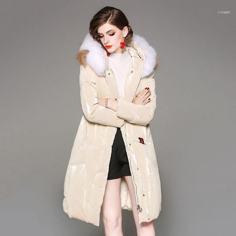 

Women' Down & Parkas White Duck Jacket Female 2021 Fur Collar Comfortable Fashion Europe Slim Winter Women Outerwear Coat YH4031, Beige