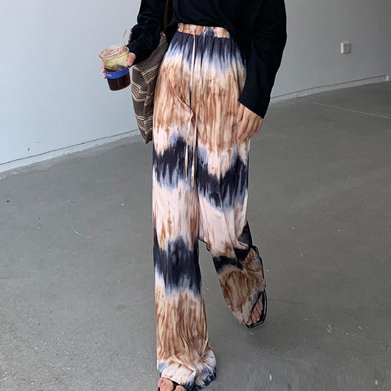 

Women's Pants & Capris Summer Tie Dye Wide Leg Loose For Women Korean Style Elastic Waist Drawstring Streetwear Casual Long Trousers 2021, Black;white