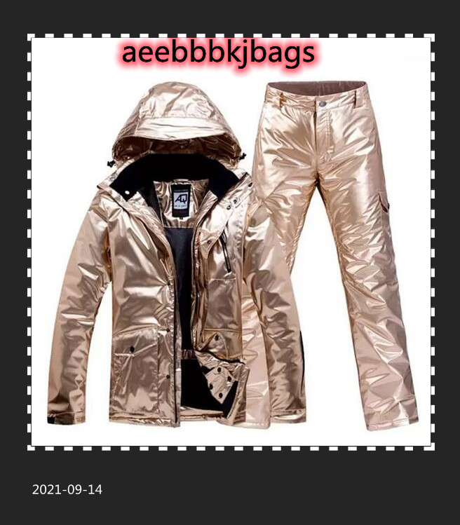 

Gold Ski Suit Men Women Snowsuit Couple Winter Outdoor Snowboard Clothing Waterproof Warm Thick Ski Jacket Pant Set1