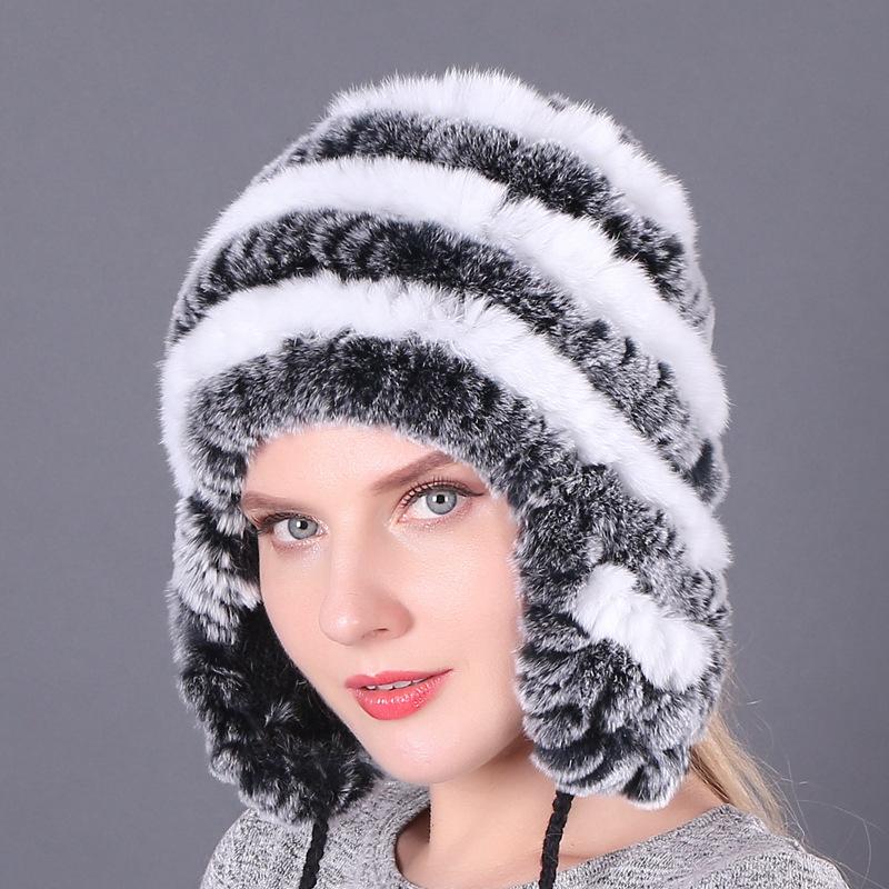 

Berets OOHmy Thick Warm Winter Hat Women Real Fur Ladies Ski Ear Flap Trapper Cap Female Russian, 16