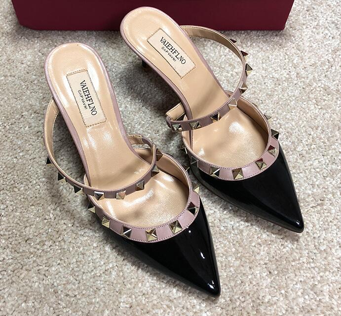 

slippers nova mulher salto sandÃ¡lia 6cm 8cm 10cm sandÃ¡lias pontiagudas rebitado sapatos de com picos qp2k, Black