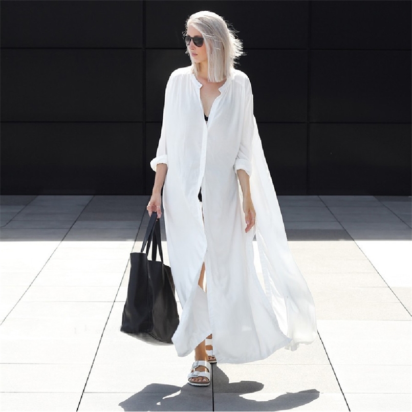 

Oversize Women Summer Beachwear Long Kaftan Beach Dress White Tunic Bathing Suit Cover-ups Bikini Wrap Cover up #Q737 210722, Q737
