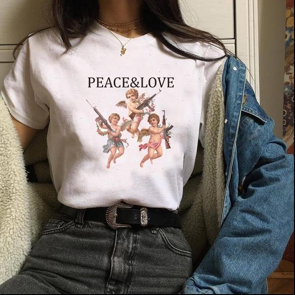 

kuakuayu hjn womens t shirts peach amp love with three angel gun cute truth peace christian women funny graphic te, White
