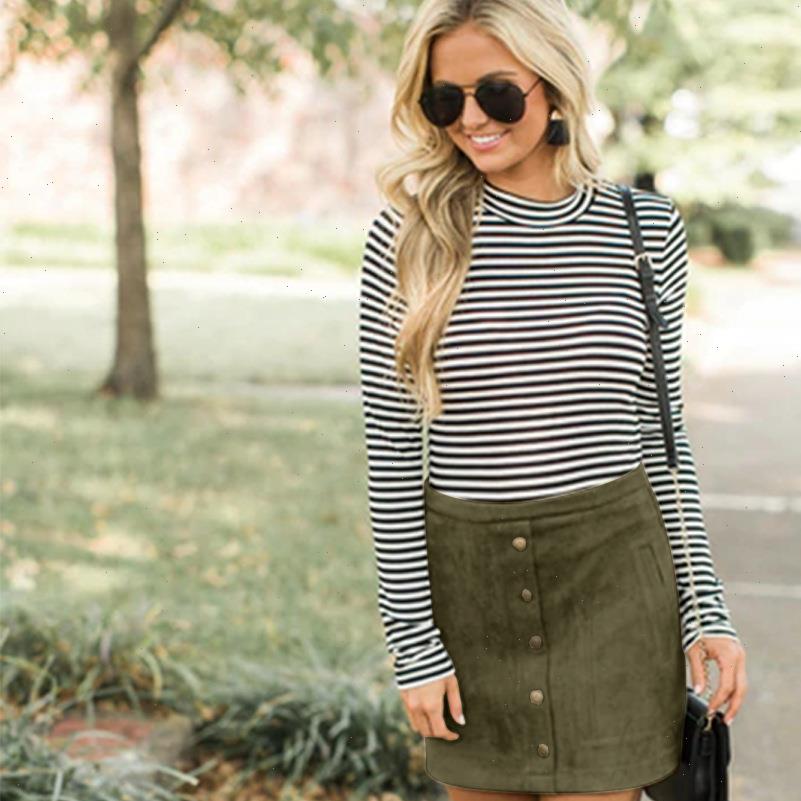 

button multi color suede women skirt autumn winter high waist leater skirts package hip straight with pockets, Black