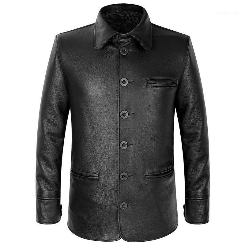 

Men' Genuine Brakeman Autumn Winter Cowhide Long Jacket Thick Leather Coat Black Brown High Quality -4XL & Faux