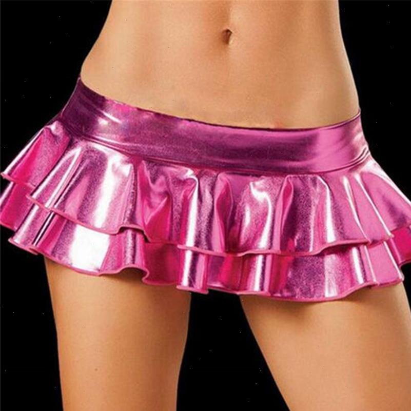 

womens skirts latex saia ultrashort pu patent leather double deck leaf edge mini skirt saias faldas costumes, Black