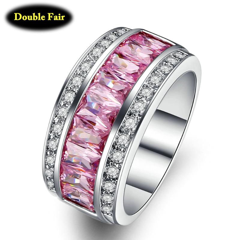 

Cluster Rings White Gold Color Electroplating Pink Crystal Ring For Women's Dance Party Brilliant Finger Jewelry DWYG016, Golden;silver