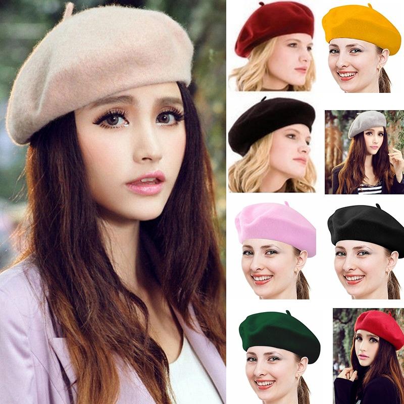 

Berets Autumn Winter Hat Wool French Artist Beret Women Painter Vintage Girls Female Warm Walking Cap Beanies @@, Black