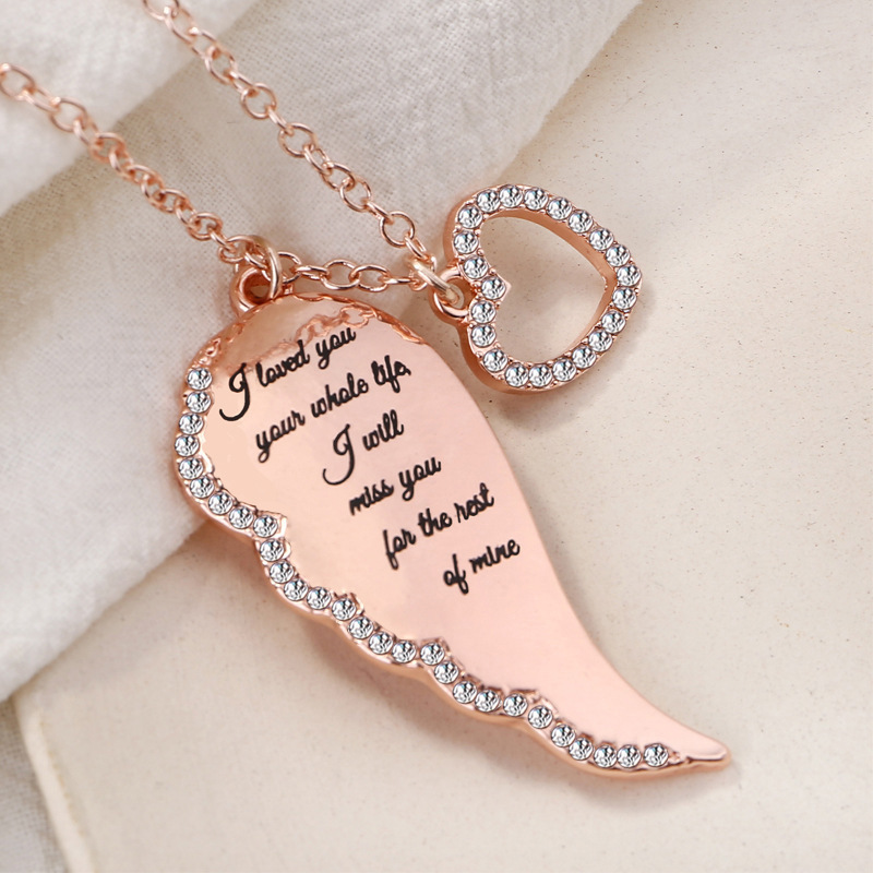 

Wings Letter Angel Heart With Diamond Necklace Angel Wings Pendant Necklace
