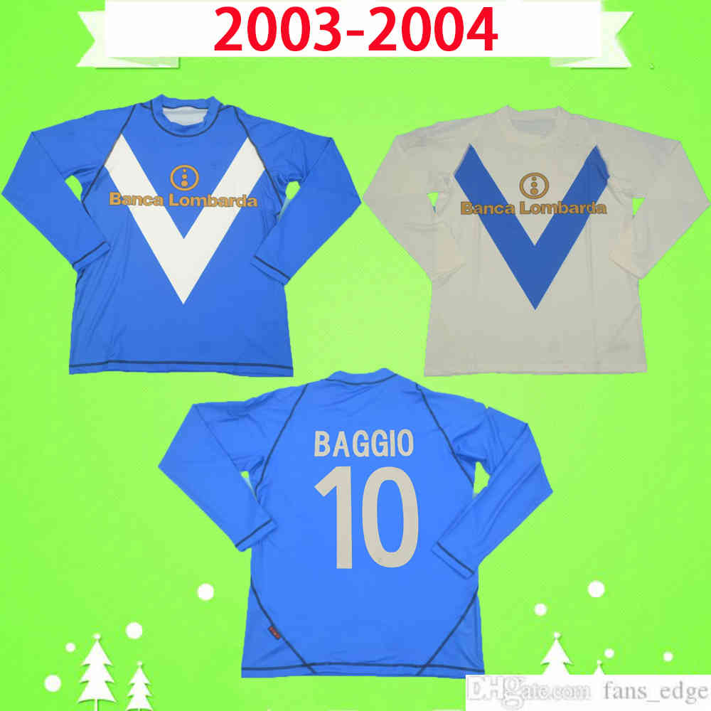 

2003 2004 Brescia Retro Soccer Jersey long sleeve home away blue white #10 Baggio Italy Classic Vintage 03 04 football shirt top uniform full sleeve, Black;yellow