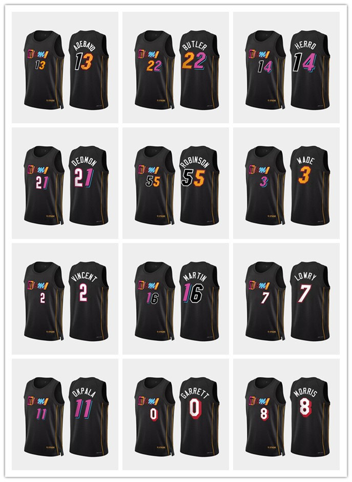 

Miami MEN Heats Dwyane Wade Jimmy Butler Tyler Herro Bam Adebayo Kyle Lowry 75th Anniversary City Black basketball Jersey