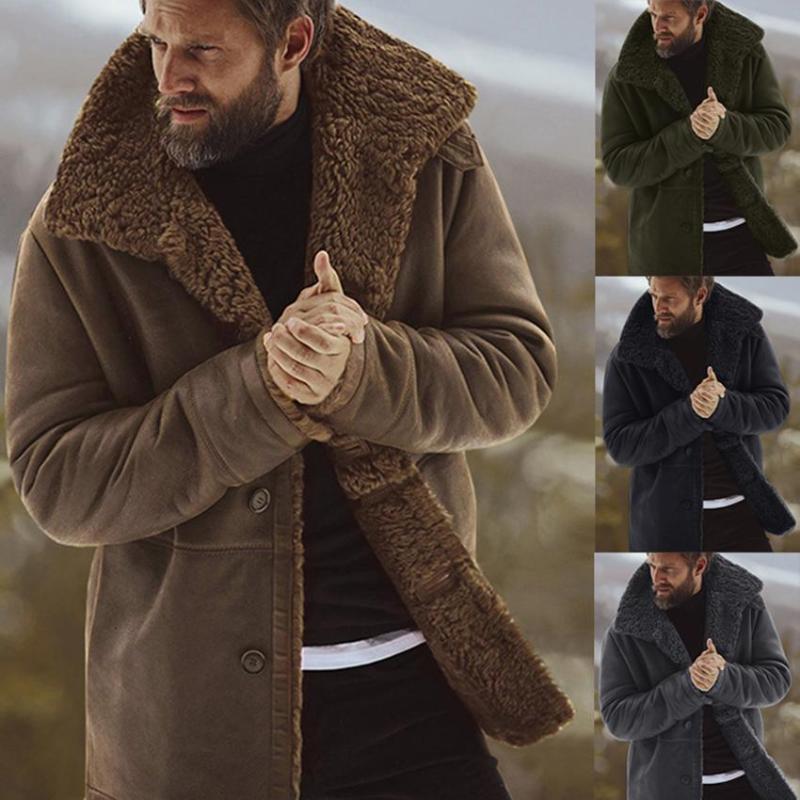

Men's Trench Coats Solid Coat Winter Thicken Warm Jacket Vintage Outwear Windproof Chamarra Hombre Fleece Veste Homme Men Parkas Cloes, Black