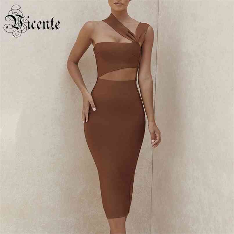 

Chic Waist Cut Out Design Sexy One Shoulder Celebrity Party Club Bandage Knee Length Dress 210520, Black