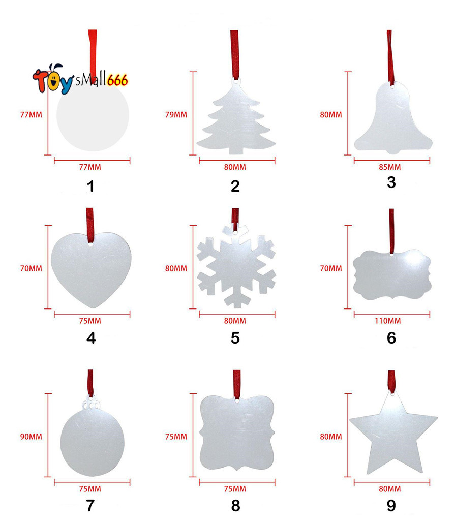 

Sublimation Blank Christmas Ornament Double-Sided Xmas Tree Pendant Multi Shape Aluminum Plate Metal Hanging Tag Holidays Decoration Craft