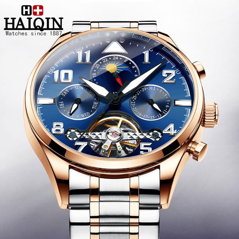 

Wristwatches 2021 HAIQIN Men's Watches Top Business Sport Wristwatch Mens Automatic Machinery Tourbillon Waterproof Reloj Hombr, Slivery;brown
