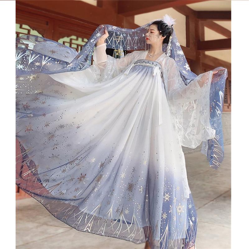 

Stage Wear Chinese Traditional Clothes For Women Hanfu Folk Dance Vintage Party Dress Bule Fairy Performance Shiny 2021, Color5