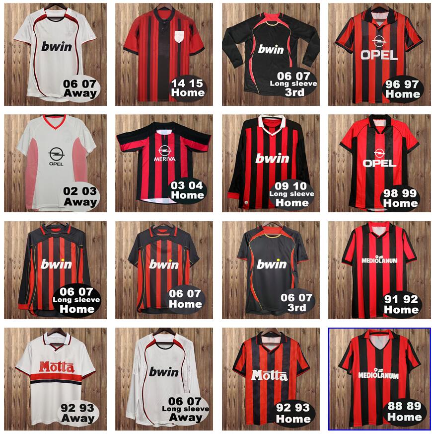 

KAKA 90 91 Retro home shirts 96 97 Gullit SOCCER JERSEY 02 03 04 Maldini Van Basten football RONALDO Inzaghi AC 06 07 MILAN 09 10 SHEVCHENKO, 81-84 home