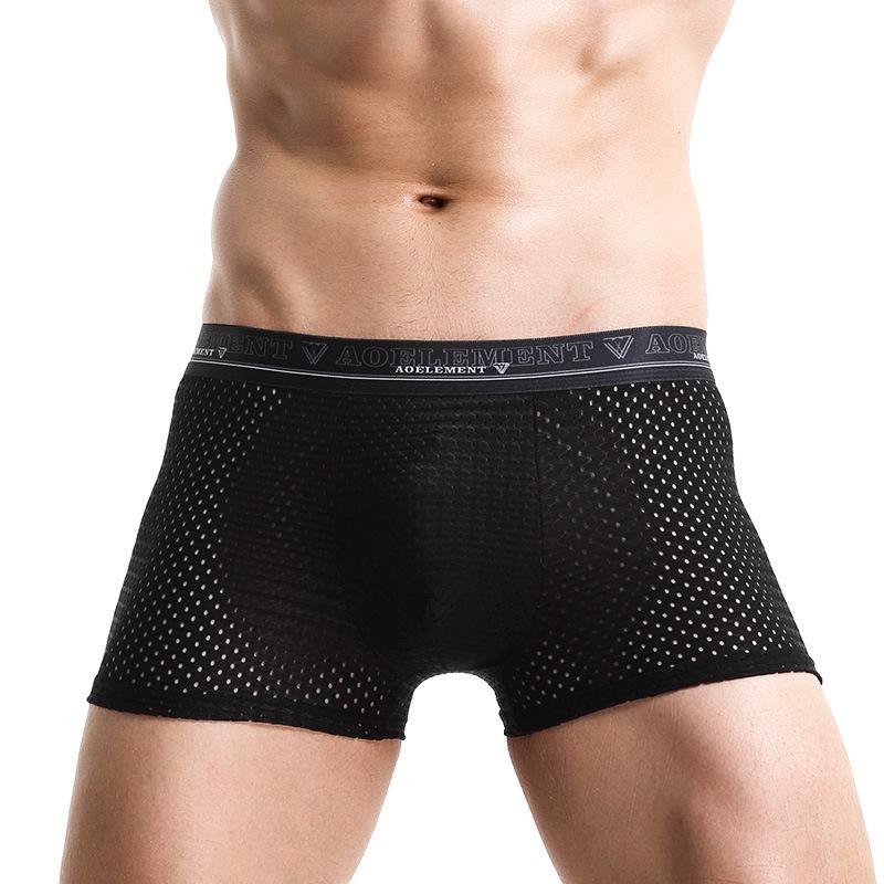 

Underpants Sexy Men Underwear Mesh Boxers Shorts Ice Silk Panties Man Trunk Breathable Pouch Male Ropa Interior Homme Plus Size, Red