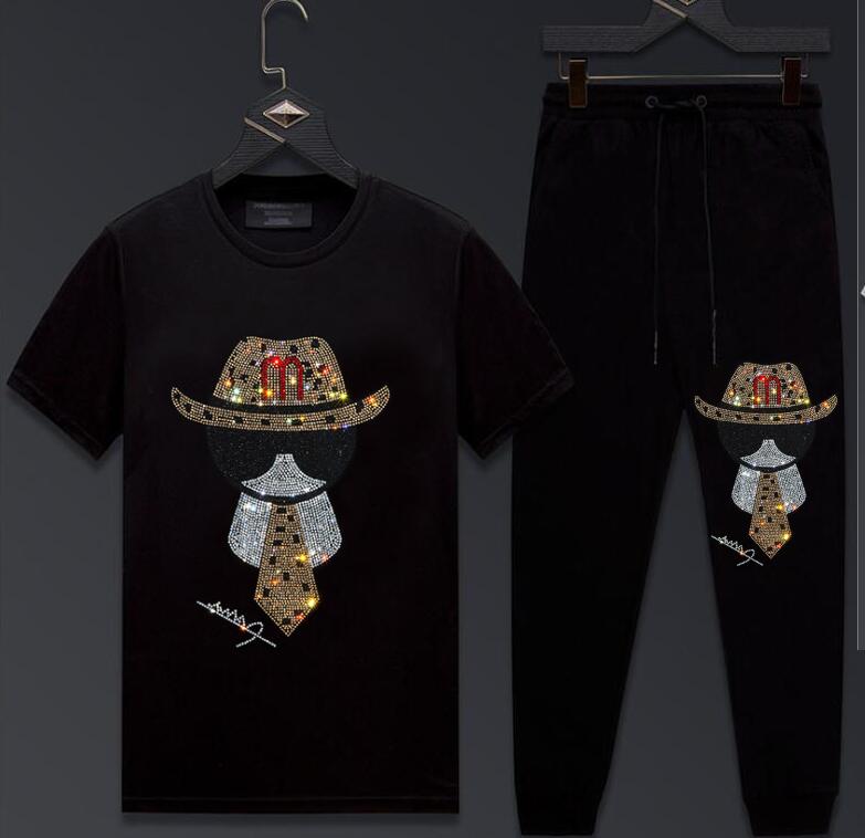 

Rhinestones summer Tracksuit drop shipping tshirt+Pants wholesale Sport Suits Casual Tracksuit Sportswear, As show