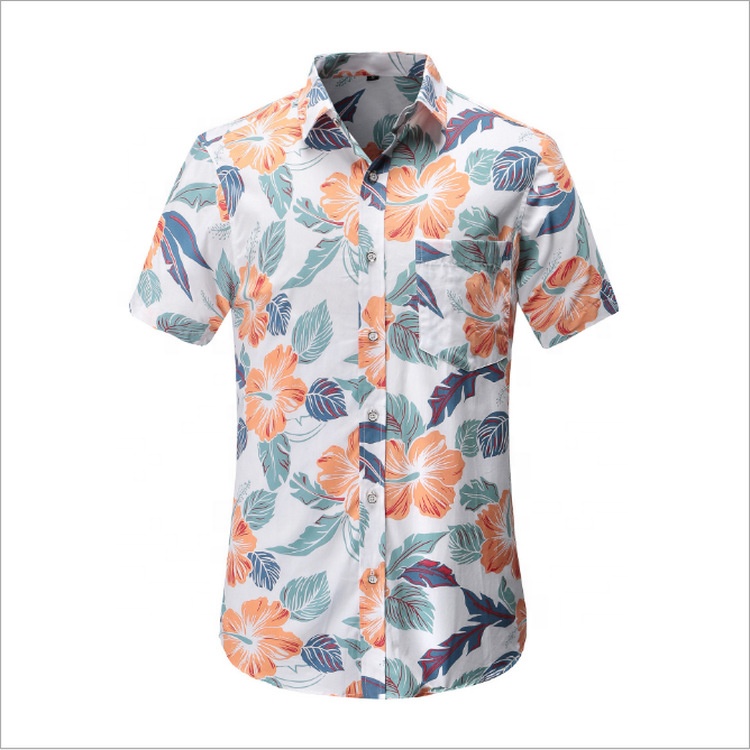 

Hawaiian Shirt For Men OEM New Custom Design Rayon Viscose Button Up Beach Printed Short Sleeve Summer Shirts, Color 1