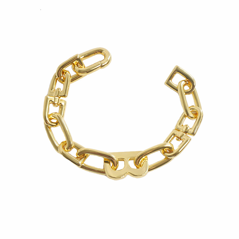 

Fashion Gold Silver piece Chunky chain bracelets B charms letter stainless women jewelry Pulsera