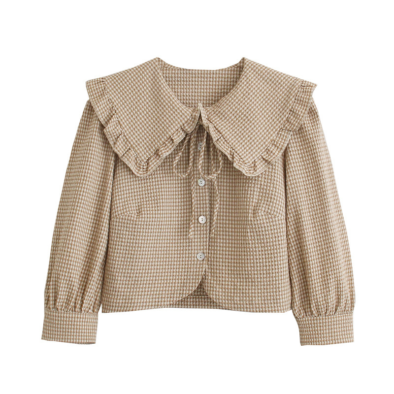 

Women Fashion Turn-down Collar Single Breasted Cropped Shirt Za Vintage Long Sleeve Bodycon Girls Streetwear 210521, As pic