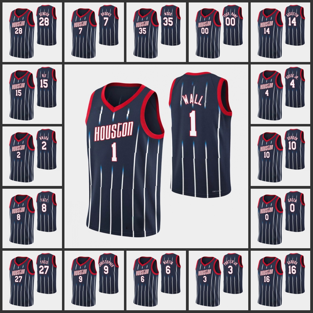 

Men Houston Rockets''Jalen Green John Wall Kevin Porter Jr. Kenyon Martin Jr. Eric Gordon Christian Wood 75th Anniversary Custom City Navy Jersey