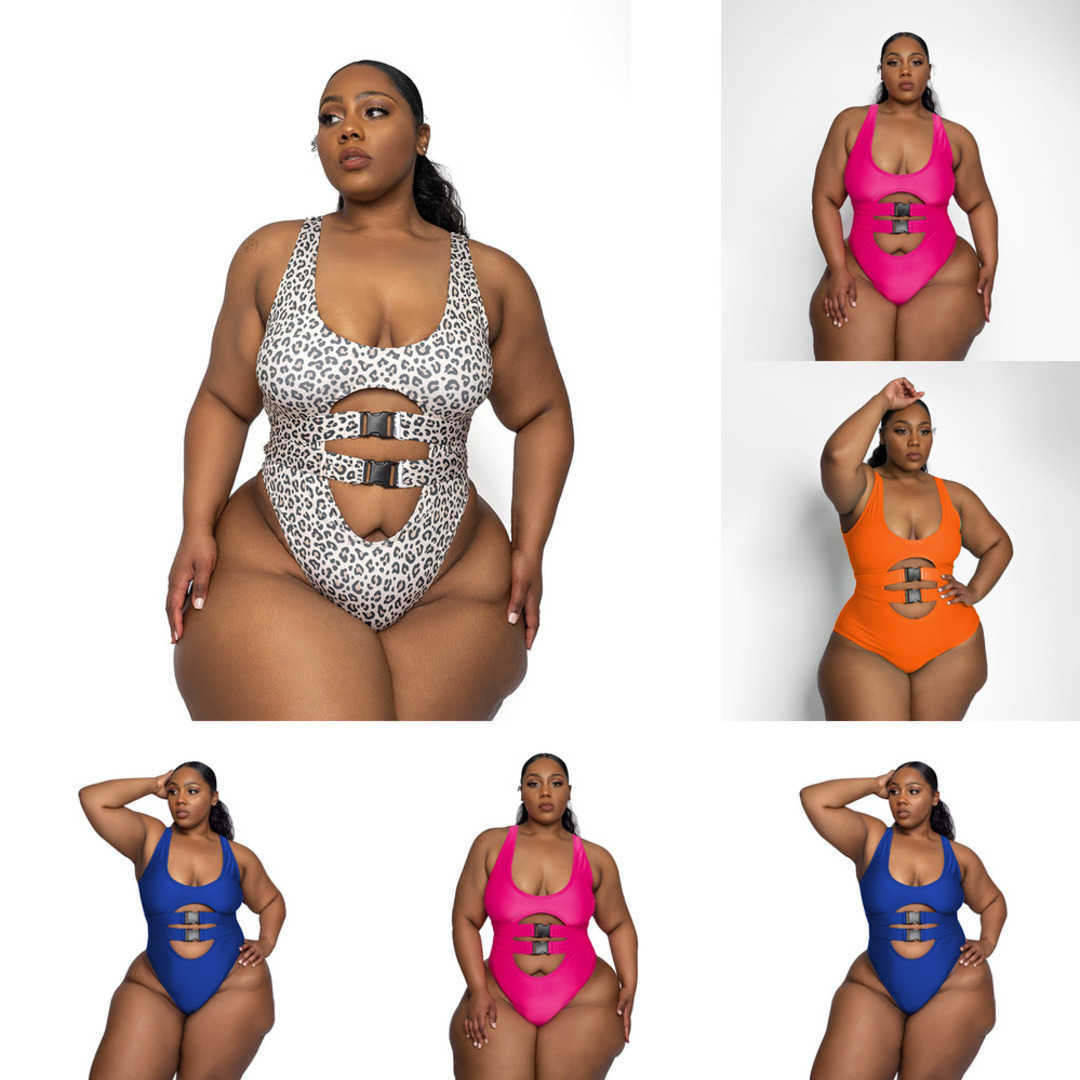 

Fashion designer 2021 swimwear Leopard Print Bikini big beach with solid color sexy fat women's swimsuit, Desiccant