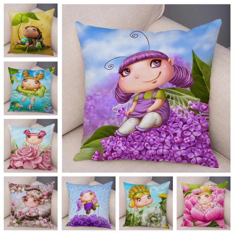 

Cushion/Decorative Pillow Cartoon Flower Girl Pillowcase Decor Fairy Tale World Case For Sofa Children Room Super Soft Plush Cushion Cover 4