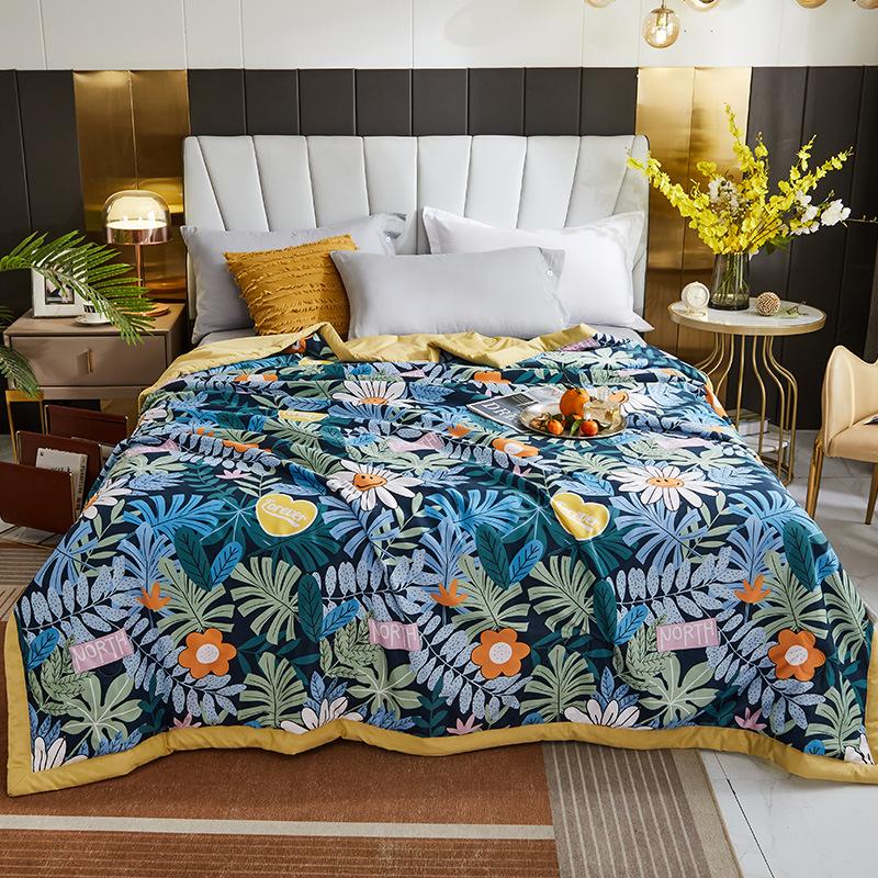 

Rainforest Style Palm Leaves Air Conditioned Comforter Duvet Office Dormitory Soft Skin-friendly Washable Home Summer Quilt Only Comforters