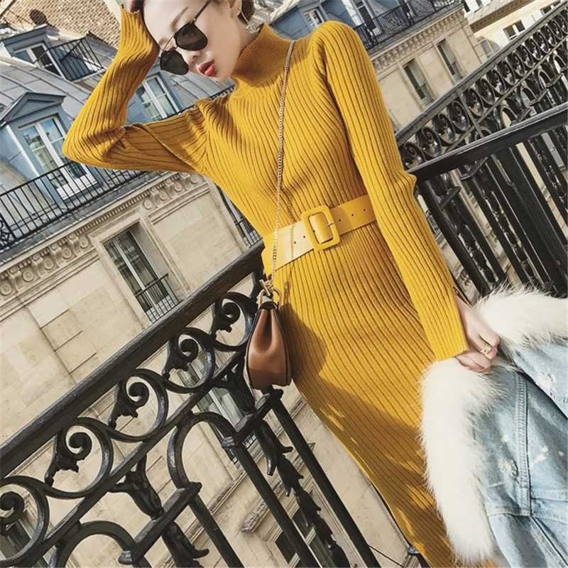 

Korean Fashion Woman Sweater Dress Elegant Women Knitted Bodycon Plus Size High Waist Split es Vestidos 210604, Darkbrown