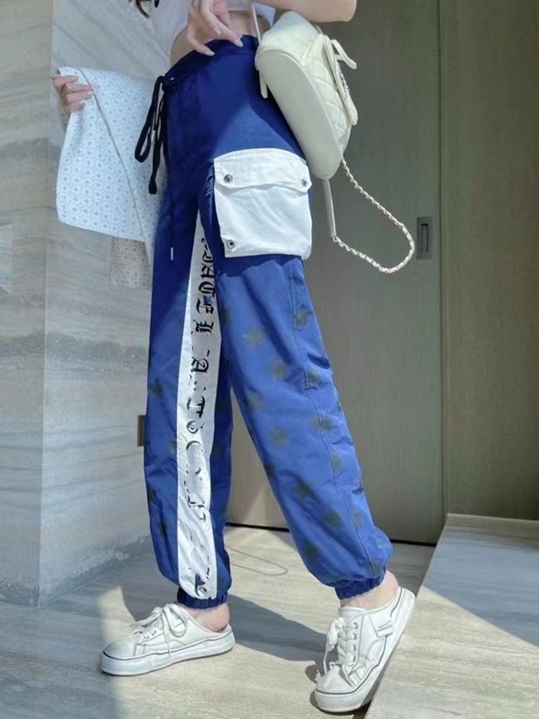 

casual pants spring tide brand cotton sports women's zipper embroidery sanskrit korean fashion personality band, Black;white