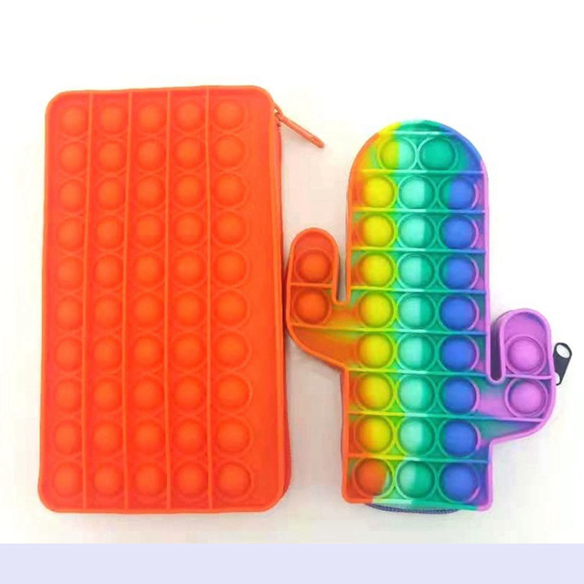 

2021 Creative Pencil Bags Push Bubble Silicone Fidget Toy Pen Case Rectangle Cactus Shape Stationery Storage Bag LLA921