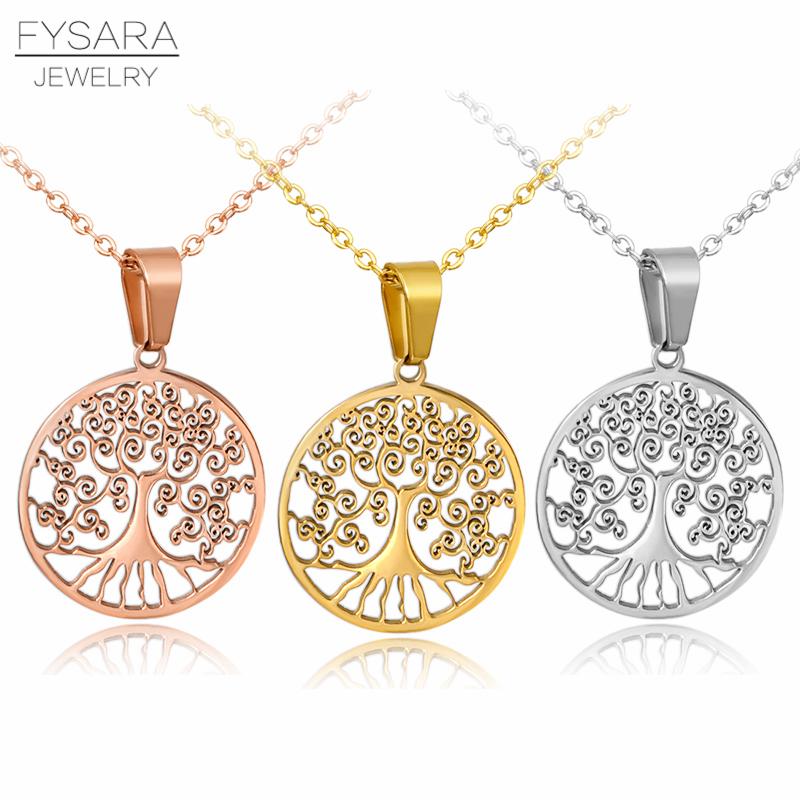 

Pendant Necklaces FYSARA Tree Of Life Round Necklace Women Jewelry Steel Collier Chain Gold Silver Elegant Bijoux Gift Accessory