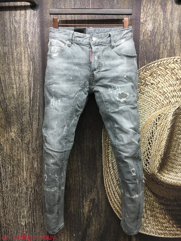 

Men Jeans Ripped for Skinny Dsq Pants Zipper Outwear Man A111, Gray