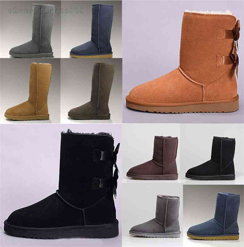 

2021 Luxury European Designer Women Ug European Boots Winter Snow Furry Satin Boot Ankle Booties Fur Leather Outdoors Bowtie Shoes Girls Lady Bailey, With original box