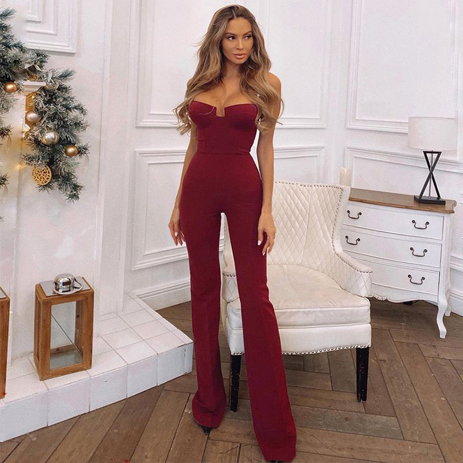 

Adyce 2021 New Summer Women Spaghetti Strap Bla Bandage Jumpsuits Sexy Pearls Sleeveless & Long Pants Party Rompers Jumpsuits, Black jumpsuits