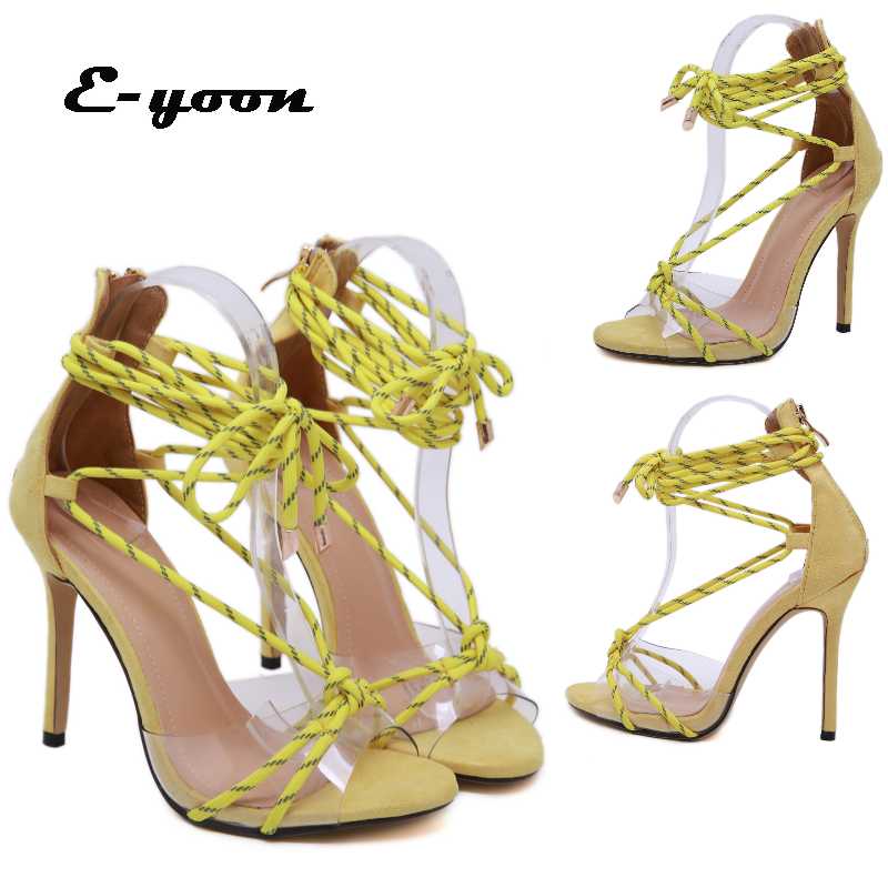 

Dress Shoes Sandals Ladies 2021 First Layer Cowhide Female Buckle Belt Summer Women's Stiletto All-Match Yellow High Heels, Black