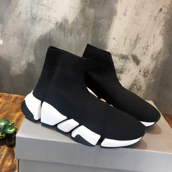 

Top quality platform triple Paris Sock Shoe SPEED 2.0 Sports Knitted Stretch SneakersTrainers Black White Casual with box Shoes For Men Wome