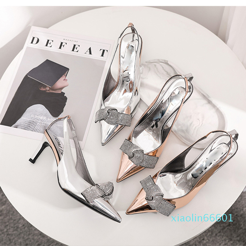 

Fashion-Slingback Women Pumps Luxury Rhinestones Butterfly Party Wedding Shoes Elegant High heels Summer Prom Shoes Sandals, Silver