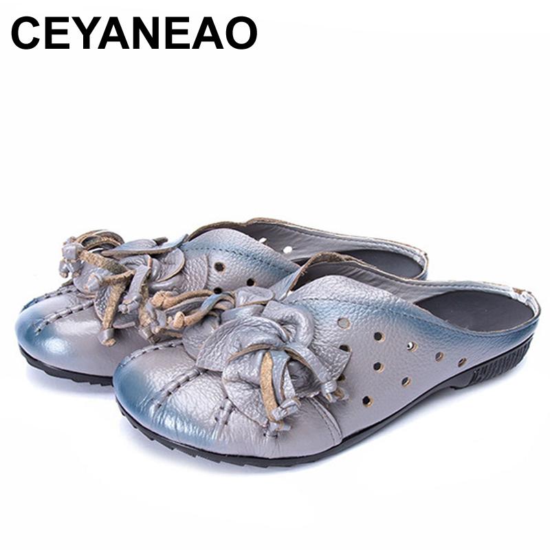 

Women Sandals 2021 Female Fashion Soft Genuine Leather Hollow Out Moccasins Mother Shoes Flat, Black