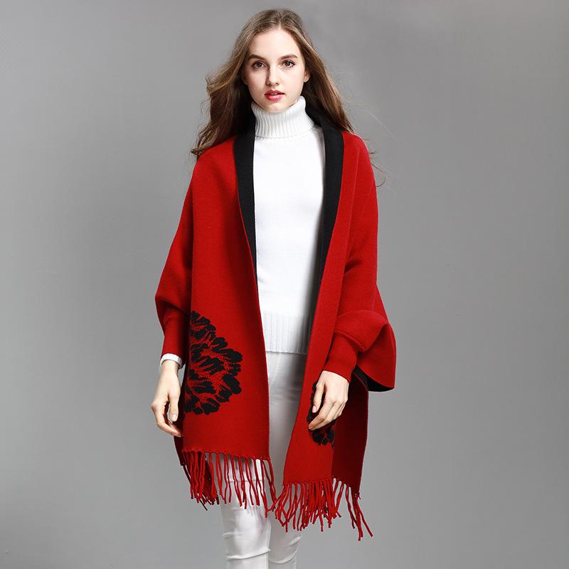 

Scarves 7-1707 Fashion Knitted Cape Shawl TasselsWomen Fall&Winter Clothes Loose Joker Coat Women's Sweater Cloak