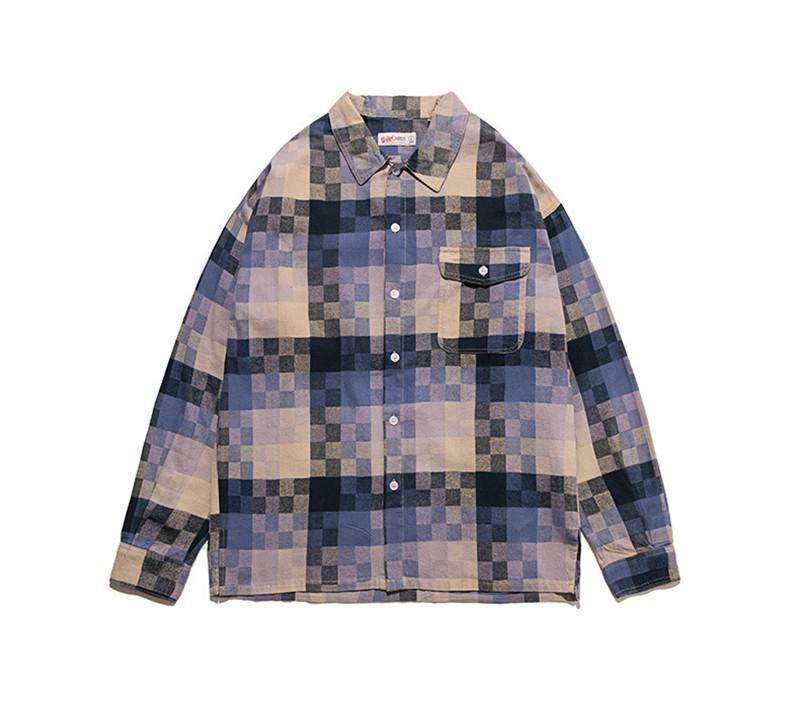 

Designer Jackets Fashion Mosaic Pattern Pocket Panelled Mens Shirt Coats Casual Males Clothing Plaid Print Mens, Black;brown