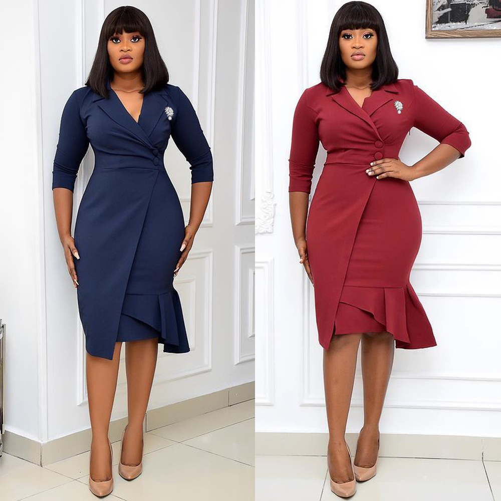 

2021women bodycon pleated dress 2021 new african business dresses office lady elegant outfit classy workwear ankara dashiki robe, Red