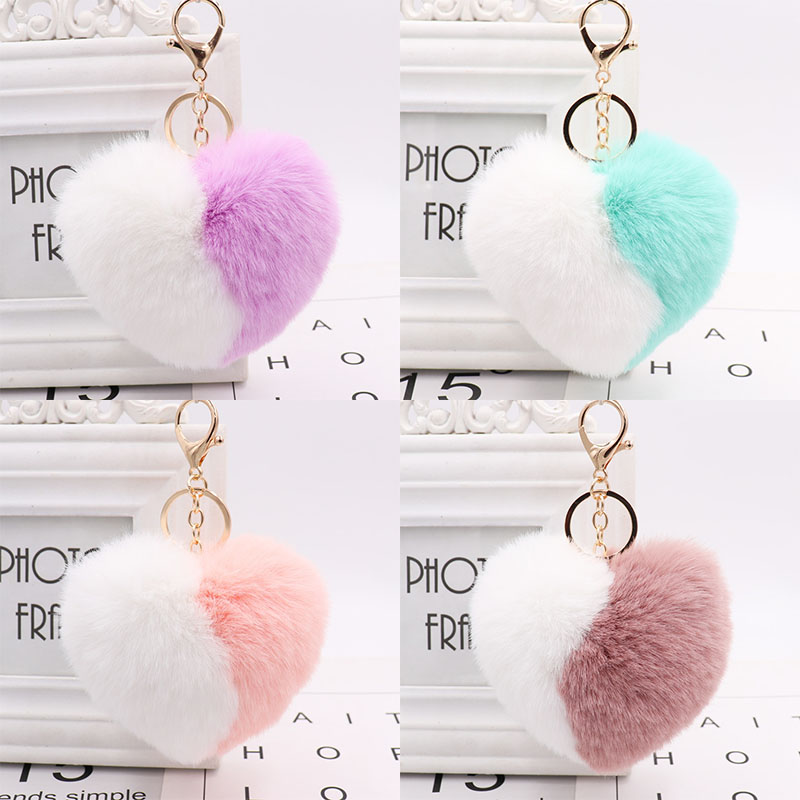 

Cute Keychain Llaveros Mujer Fake Rabbit Fur Heart Pompom Key Chain Women Girl Bag Cars Simple Fluffy Keyring Jewelry Gifts