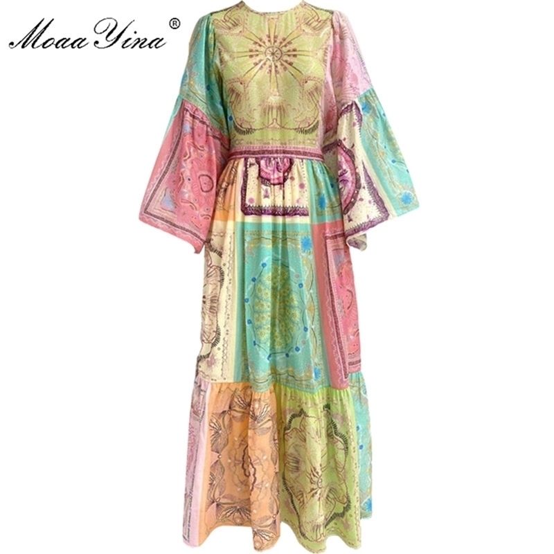 

Fashion Designer dress Spring Women' Dress Flare Sleeve Indie Folk Print Cotton Dresses 210524, Multi