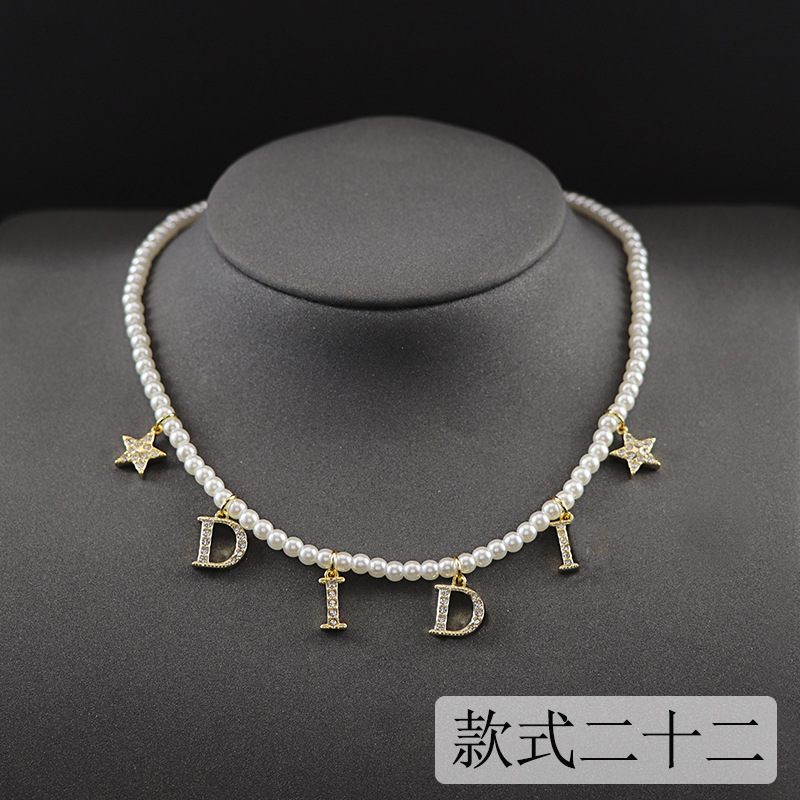 

New designed fashion alphabet pendants with diamonds crystal pearl letters chain women necklace Celebrity female luxurious jewelry high quality ZN0188